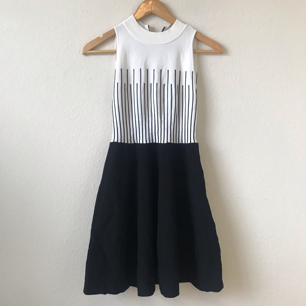 Milly Black White Knit Mini Dress Fit and Flare XS